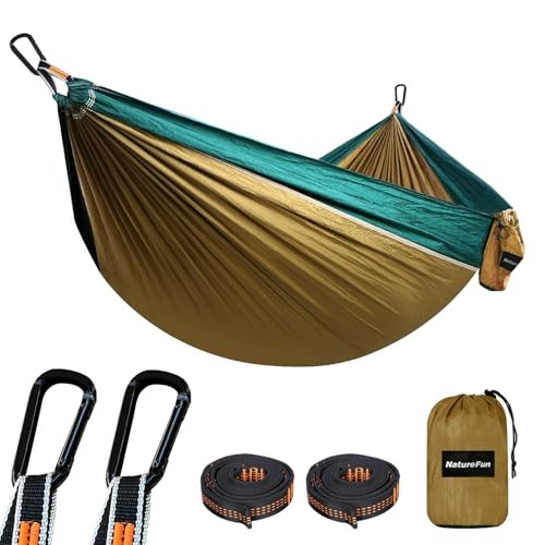 NATUREFUN Ultra-Light Travel Camping Hammock | 275x140cm Camel/Olive Green