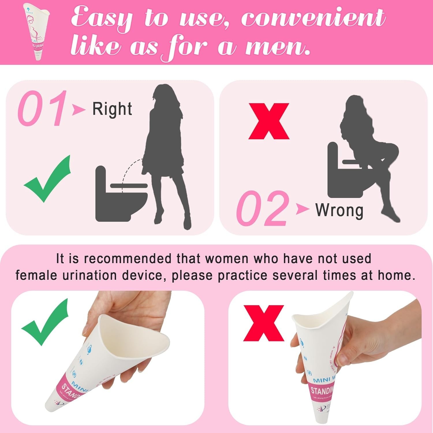 Convenient Disposable Pee Cups for Women – 20 Pack Urinal Funnels for Outdoors