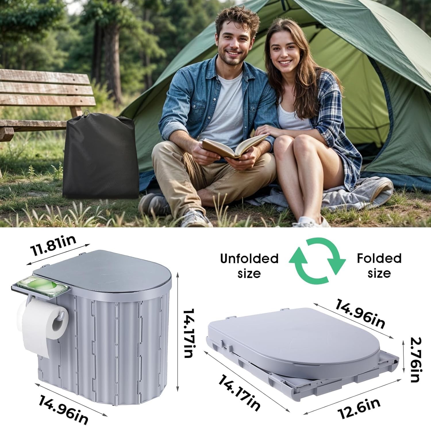 Sckee Camping Toilet, Portable Toilet for Adults, Portable Travel Folding Toi…