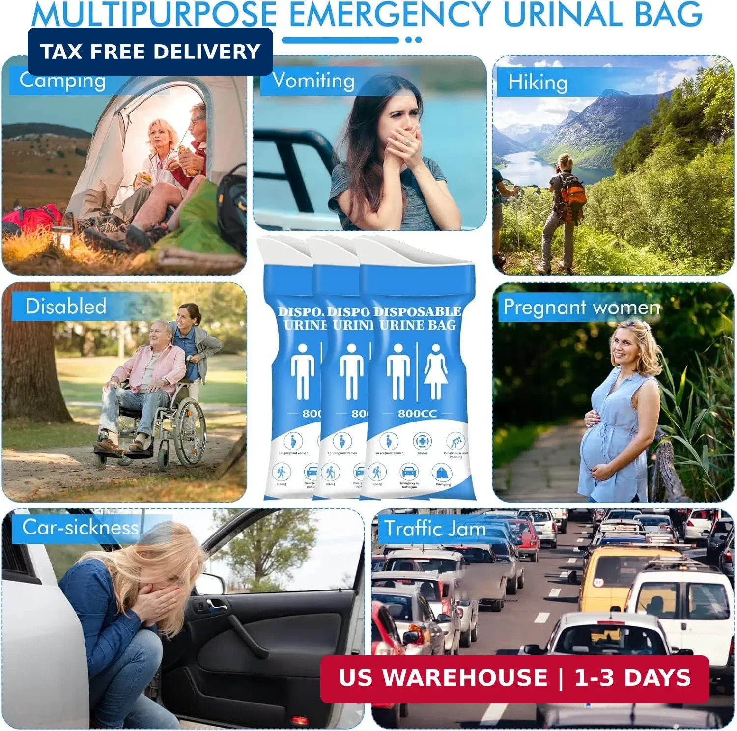 DIBBATU Disposable Urine Bags for Women/Men, 12/24Pack for Travel, Camping, Car