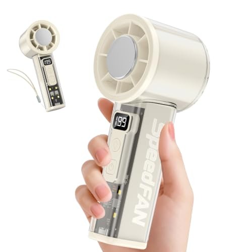 Portable Handheld Turbo Fan, 5-Speed Adjustable USB-C Rechargeable with White