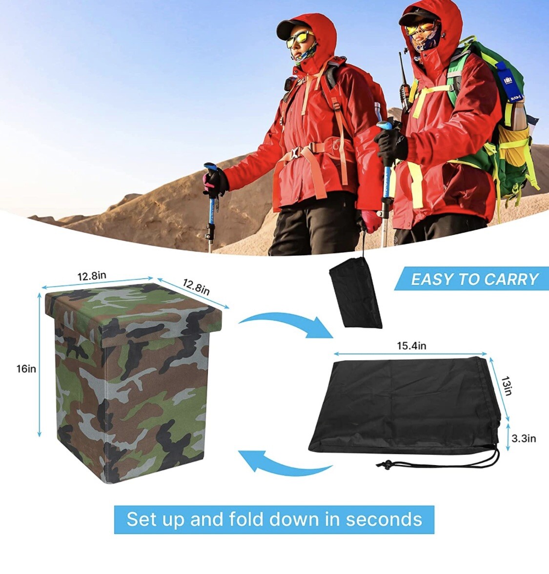 PORTABLE FOLDING TOILET, Camping, Fishing, Hiking, Hunting