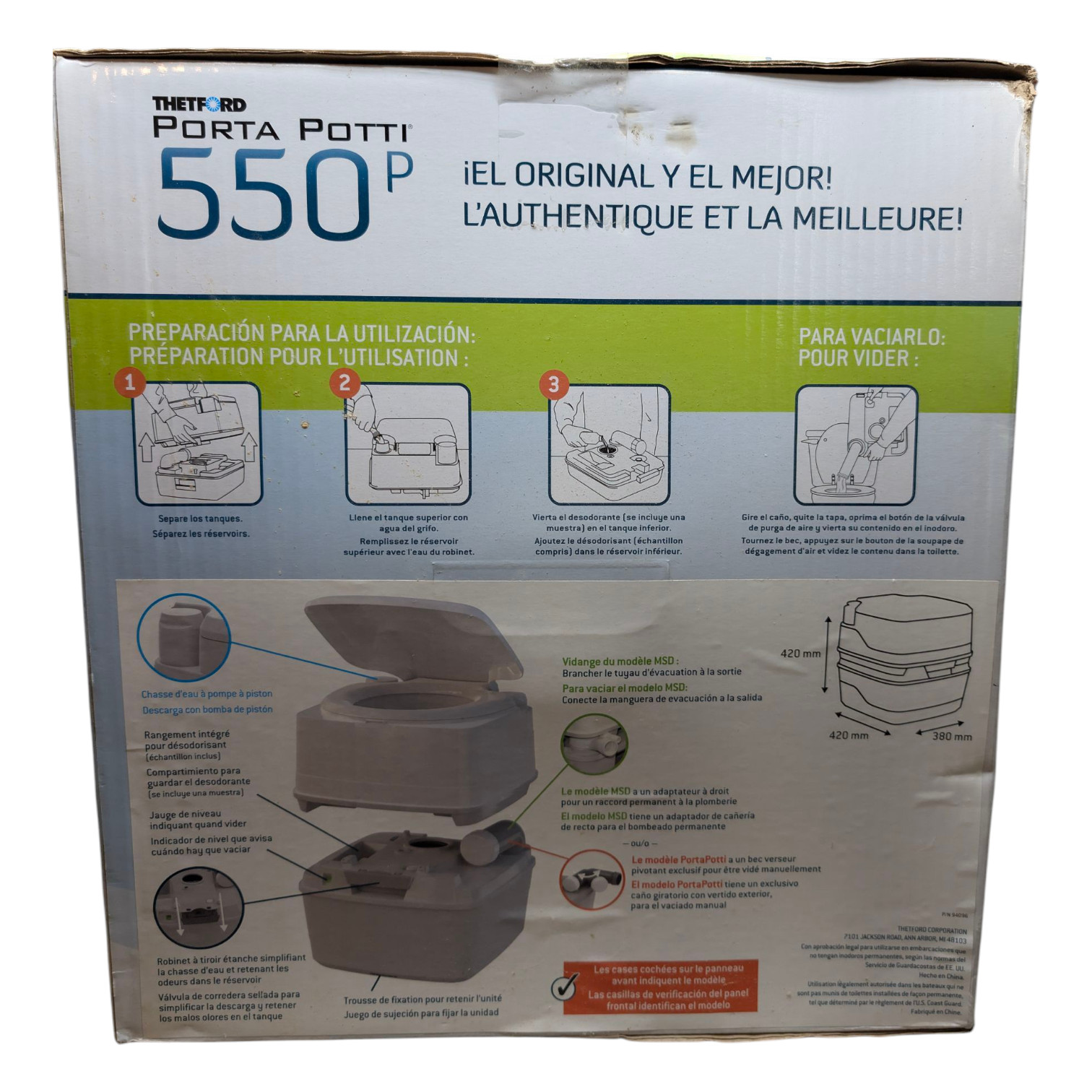 Thetford Porta Potti 5.5 gal Portable Toilet 550P 16.5″ x 15″ x 16.5″