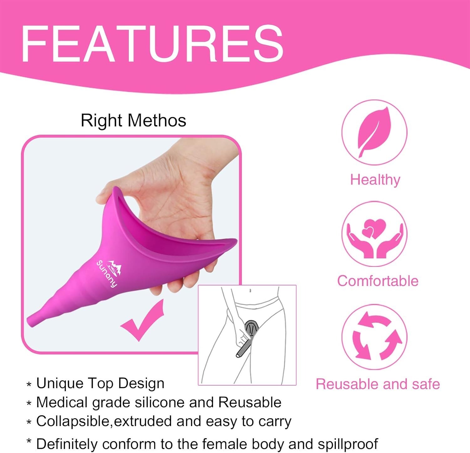 Lightweight Female Pee Funnel with Drawstring Bag – Stand and Pee Anywhere!