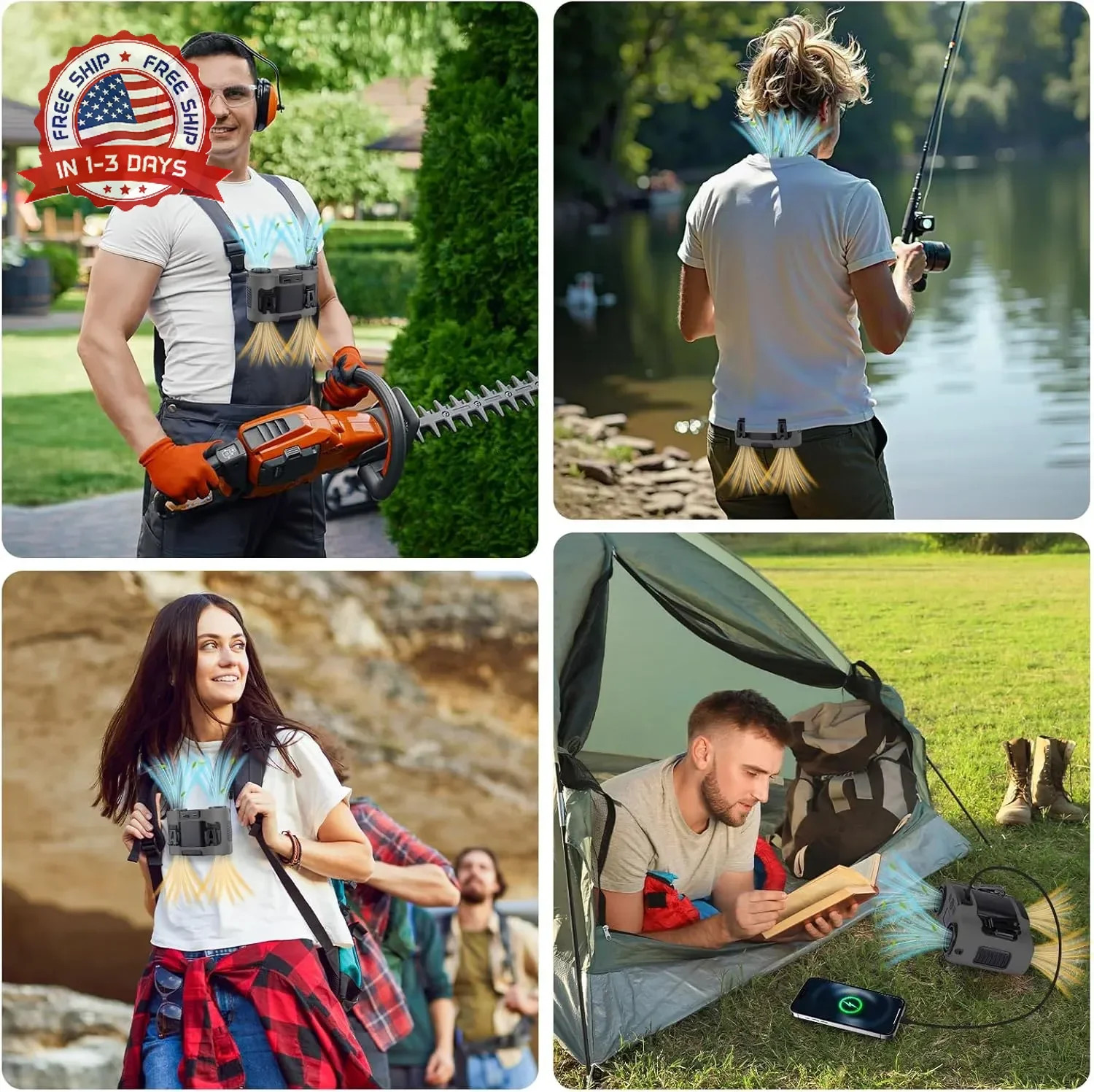 42H Portable Waist Fan, 28000mAh Rechargeable Wearable Belt Fans, 16000 RPM Cool