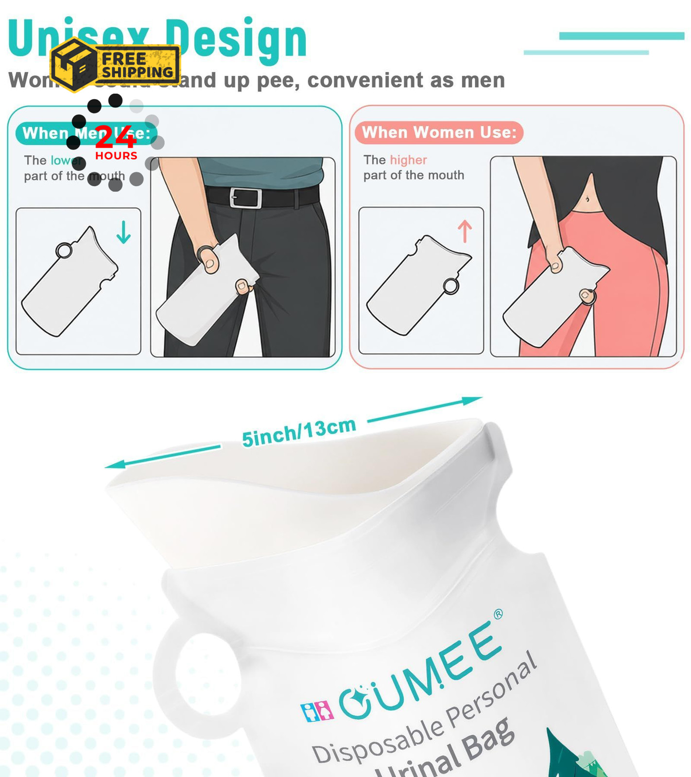 OUMEE 850ML Emergency Disposable Urinal Bags, 8/12/20/28 Pcs Large, white