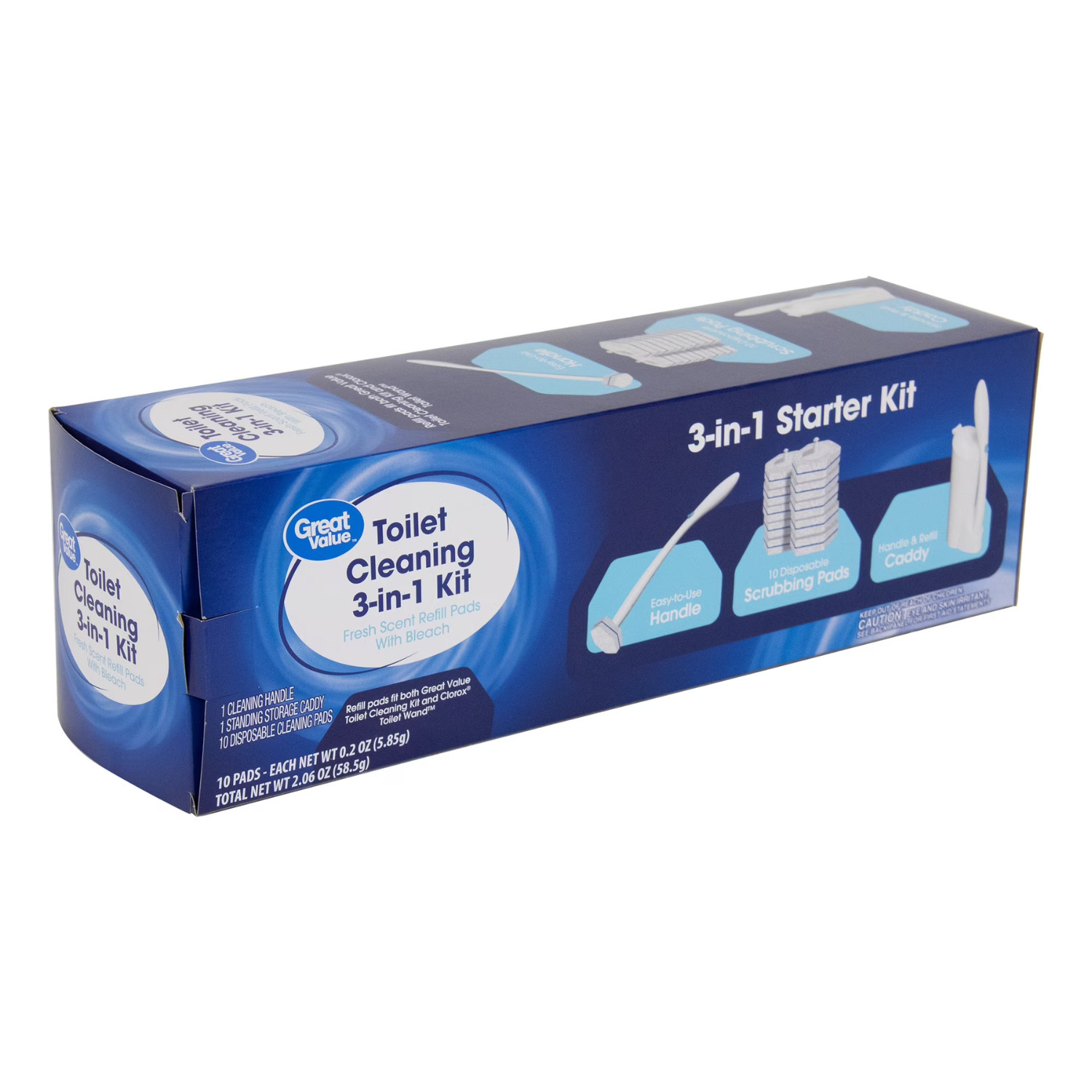 Great Value Toilet Cleaning 3-in-1 Starter Kit, 4 Pack
