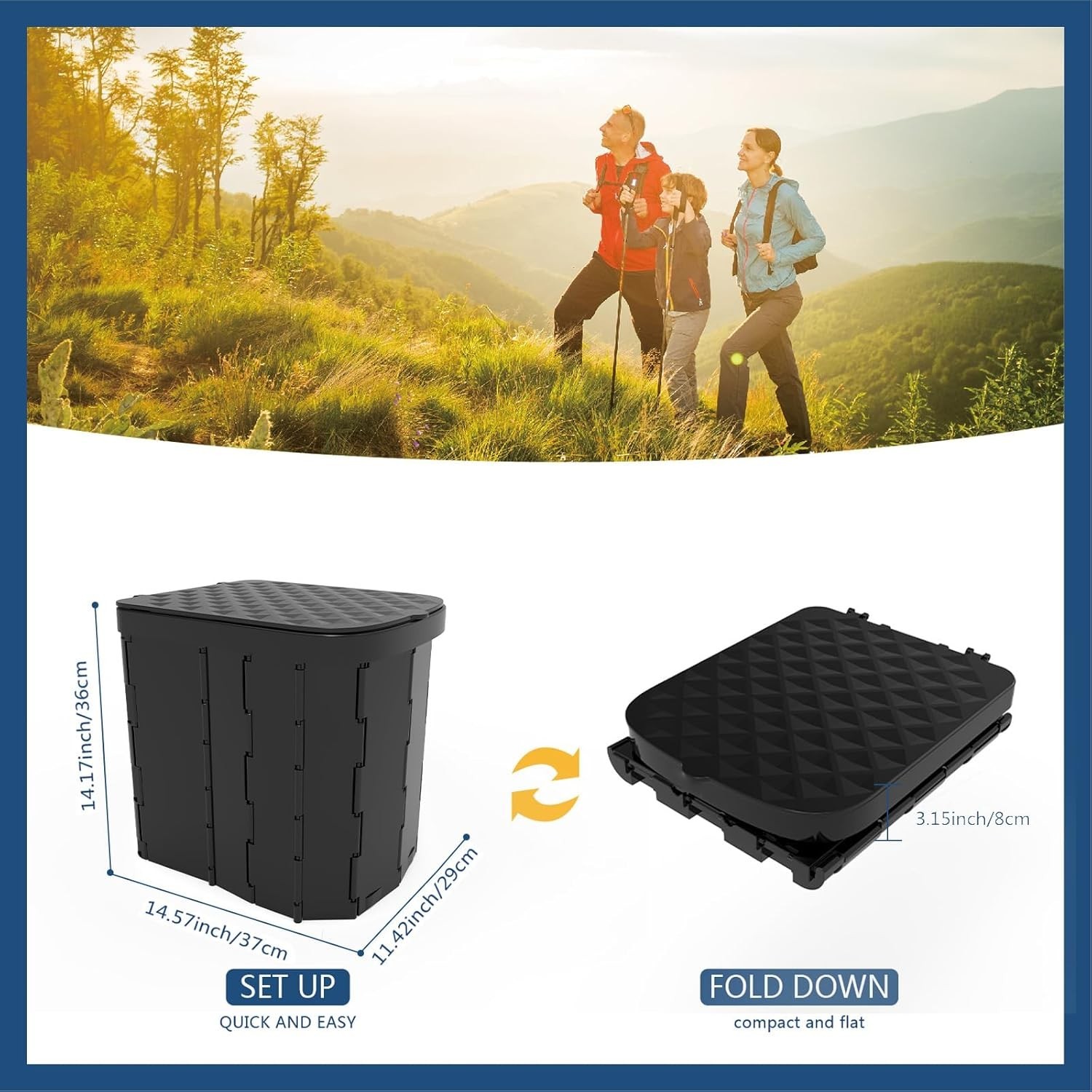XL Portable Folding Camping Toilet with 12 Bags & Gel – Travel Potty for Adults