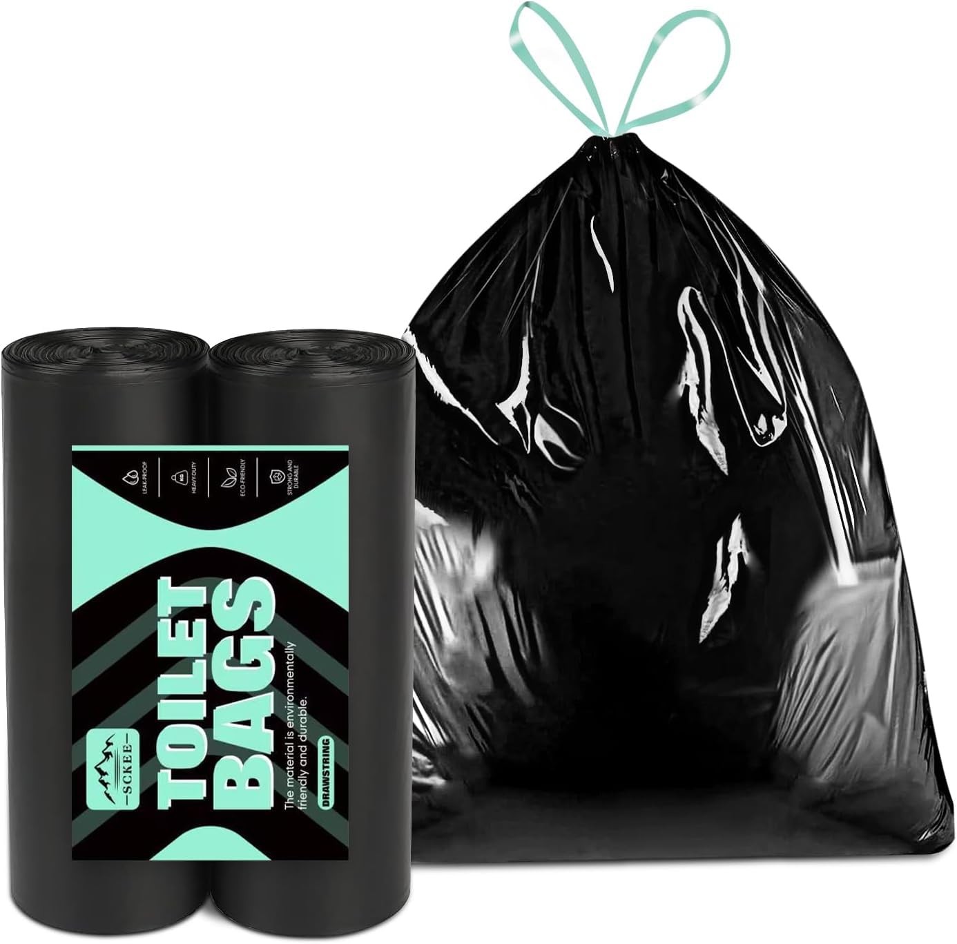 Sckee 50 Pack Heavy-Duty Waste Liners, Leak-Proof Potty Bags with Drawstring,