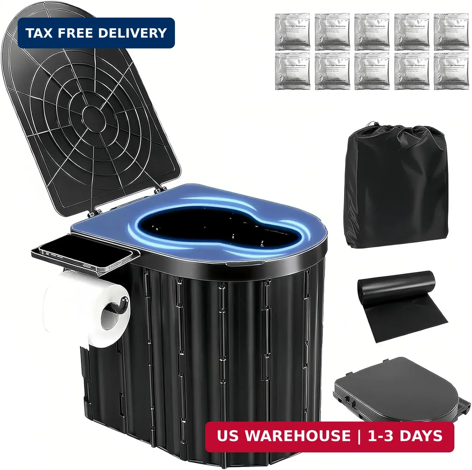 UOPBYEA Portable Camping Toilet for Adults With Urine Gel & Leak-Proof Bags | Wa