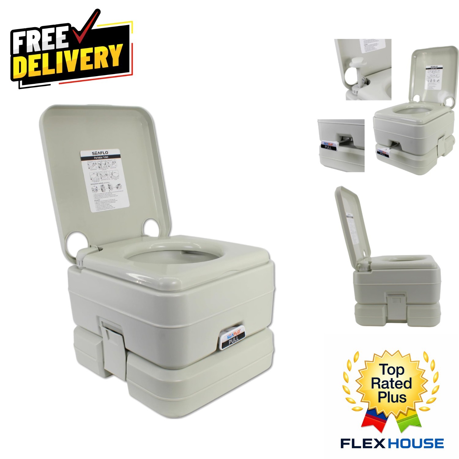 Self-Contained Portable Toilet – 3.43 Gallon Fresh Water, Odor Control System