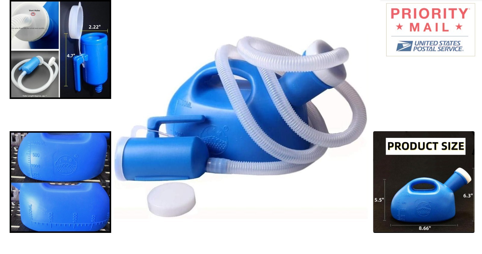 Men’s 2000ml Urinal with Tube Durable Plastic and Easy to Clean for Hospital Use