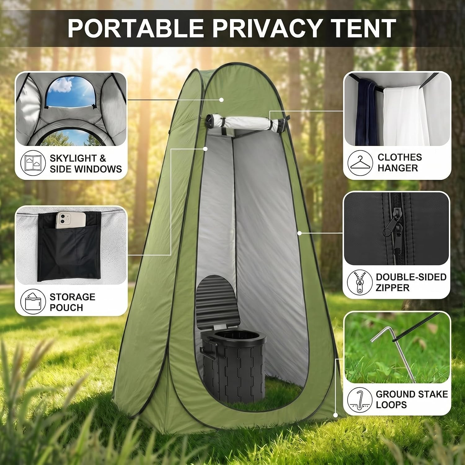 Portable Camping Toilet with Privacy Tent – Foldable Toilet Set for Adults and E