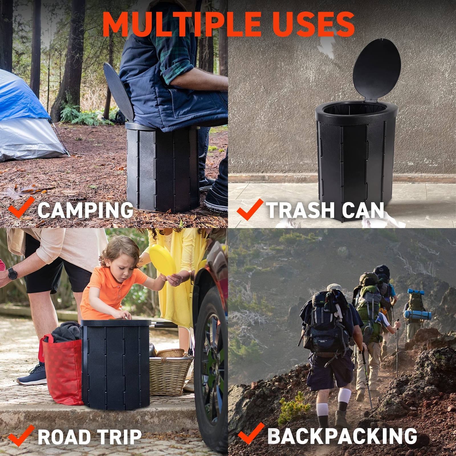 72 HRS Portable Collapsible Toilet for Camping, 15.8″ Extra Large Camping Toi…