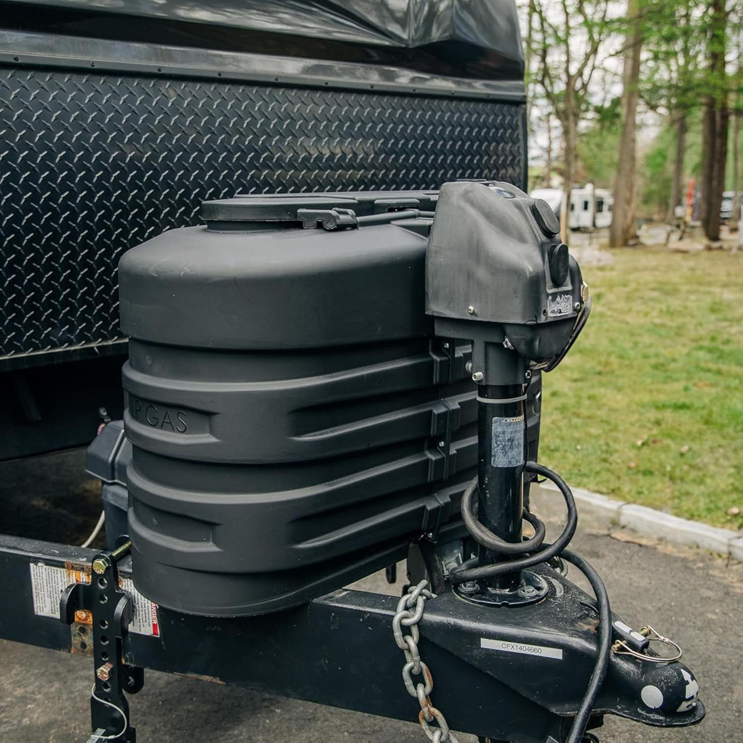 RV Dual Propane Tank Cover – Measures 29.5″W X 15.5″D X 20.5″H – Features Hinged