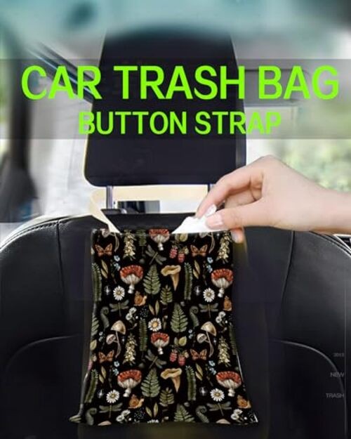Hanging Car Trash Can Bag – Boho Brown Mushroom Design, Back Cute Boho Mushroom