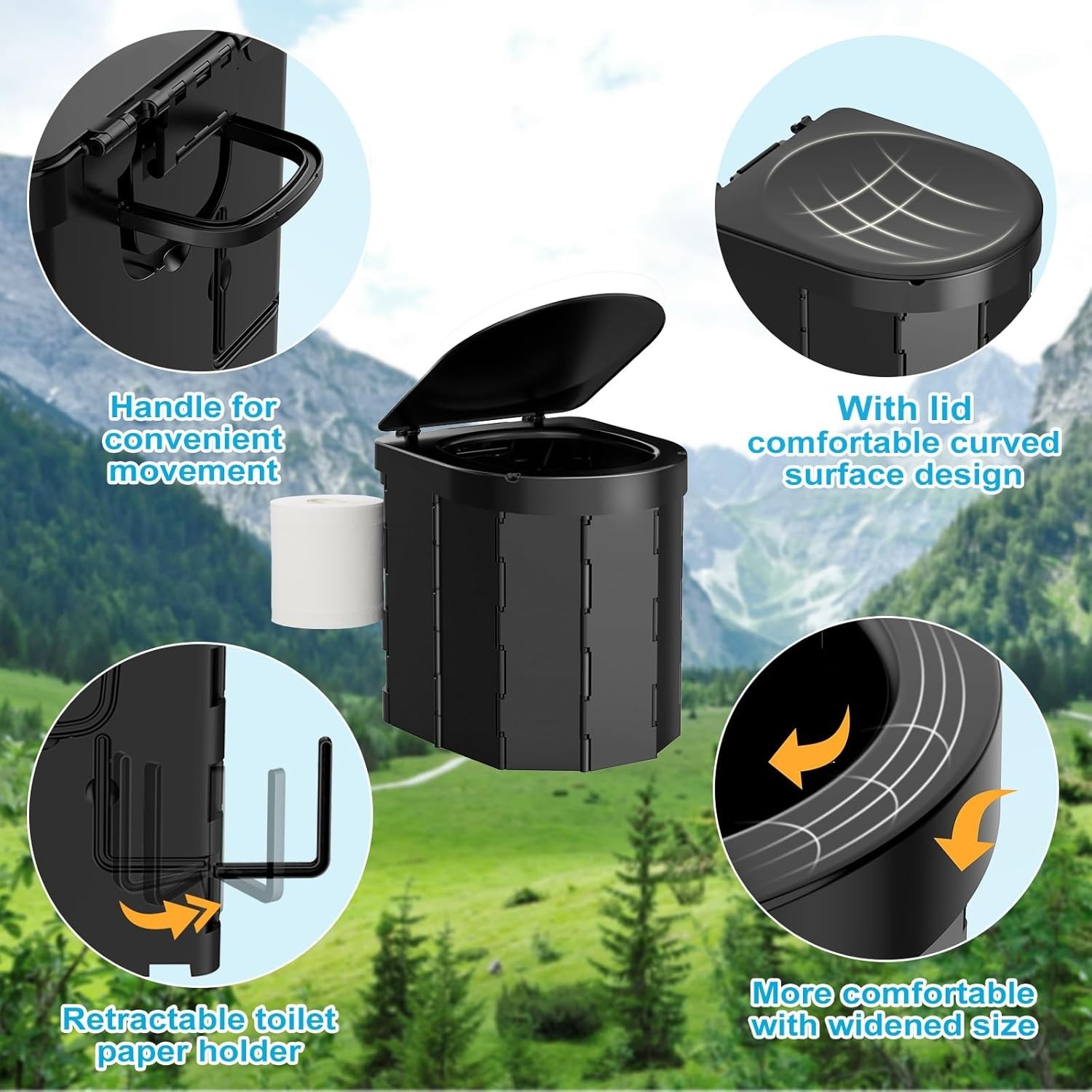 Portable Camping Toilet with Retractable Holder – Waterproof & Compact