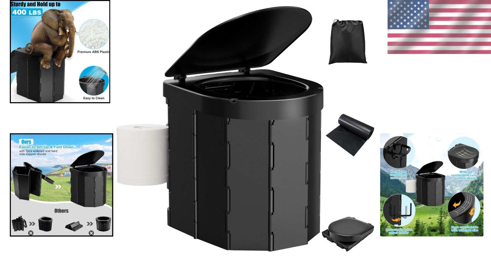 Portable Camping Toilet with Retractable Holder – Waterproof & Compact