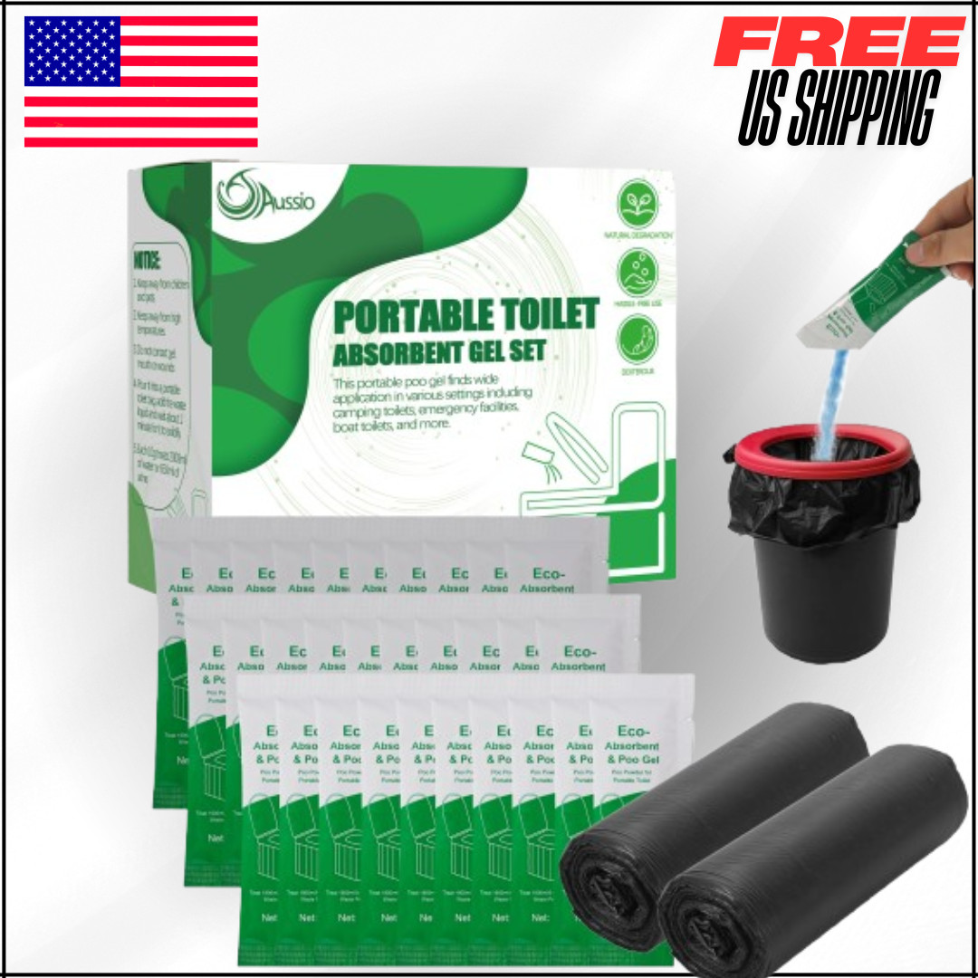 30Pc Toilet Absorbent Gel with 40Pc 6Gall Camping Toilets Bags, Poo Urine Powder