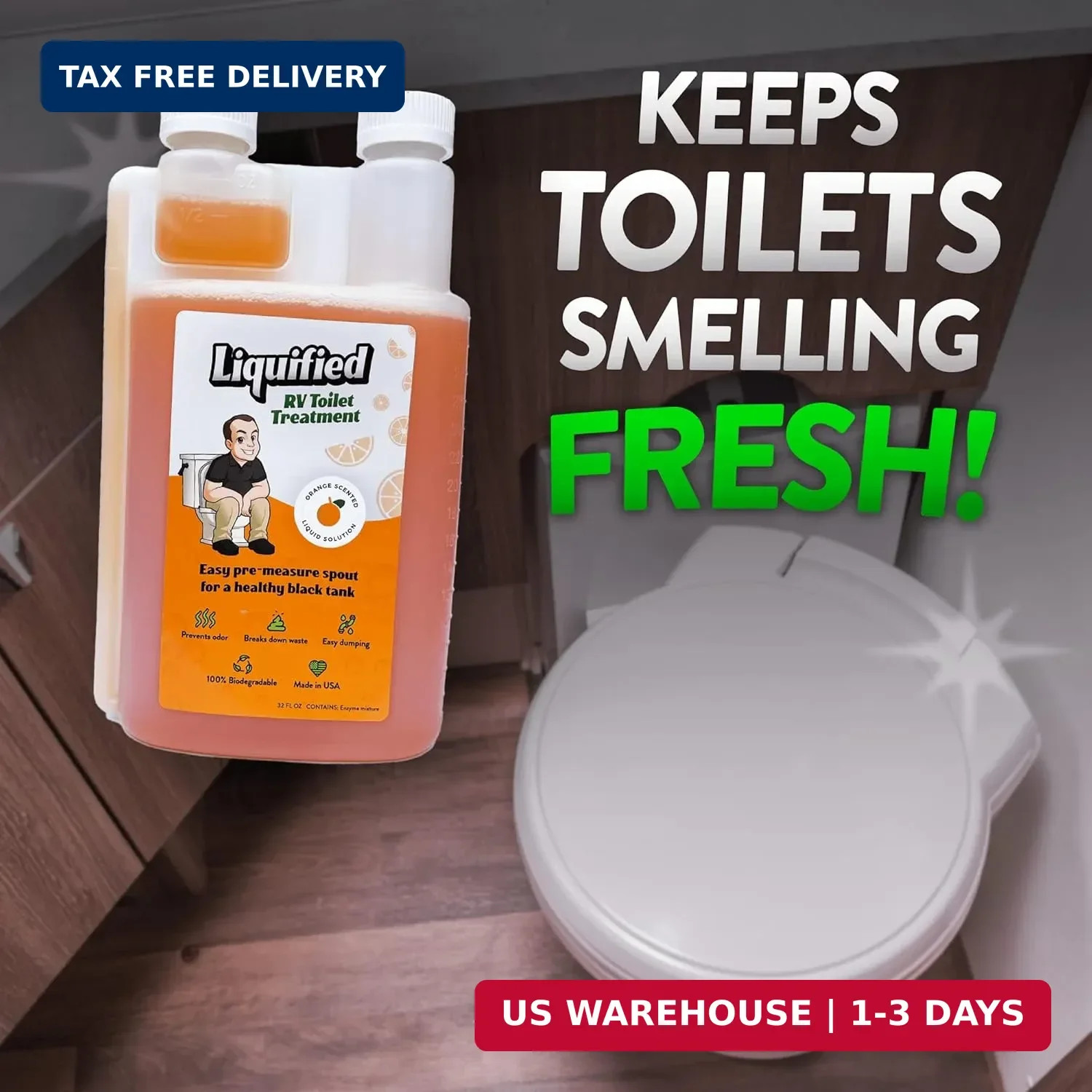 Liquified RV Toilet Treatment – Black Holding Tank Digester – Odor Eliminator –