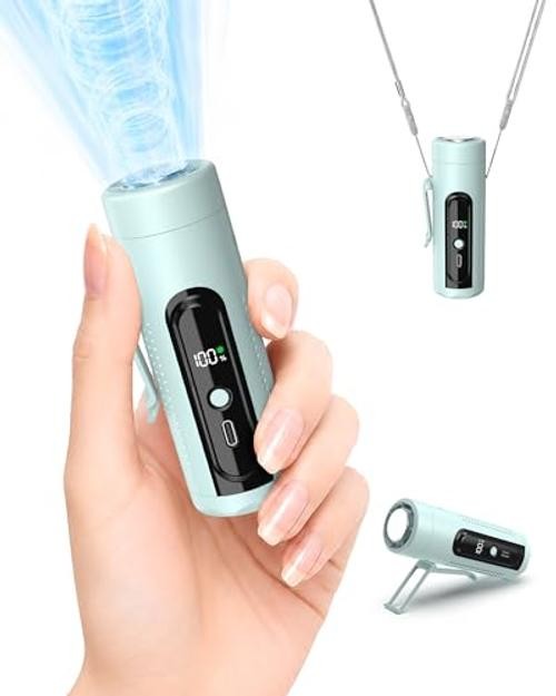 Mini Clip On Handheld Cooling Fan, 17000RPM 5 Speed Small Belt Fan Light Blue