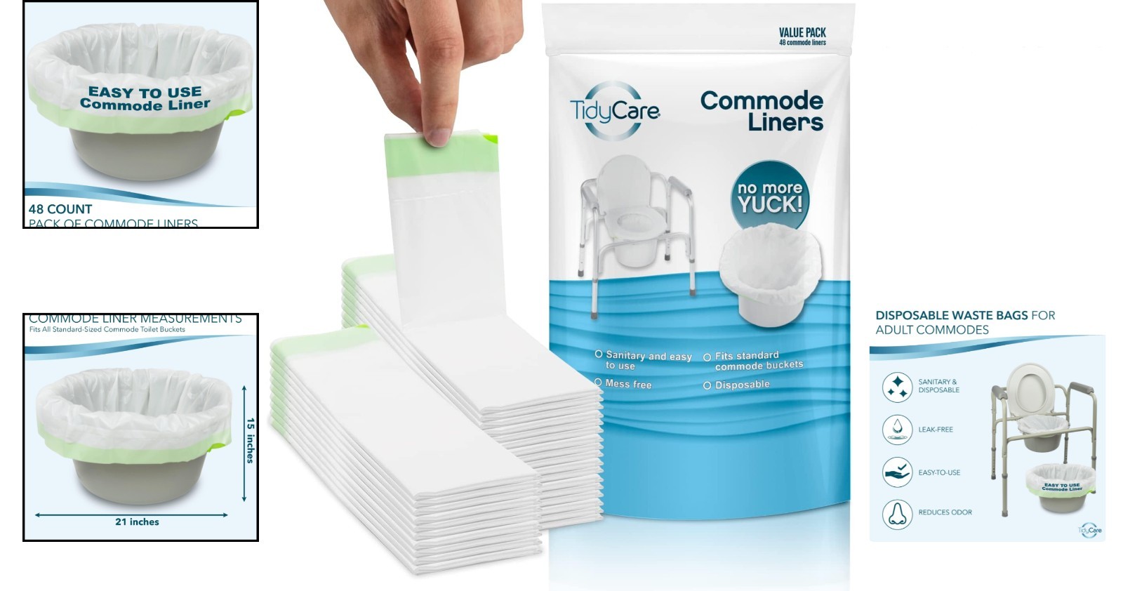 48 Universal Fit Disposable Commode Liners – Leak-Free Bedside Toilet Bags