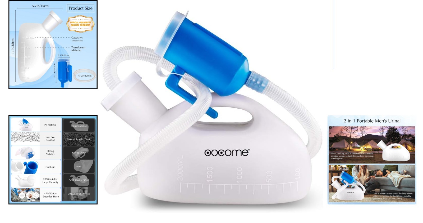 Men’s Reusable Urinal Bottle – 47.2in Funnel with Anti-Odor Design for Comfort