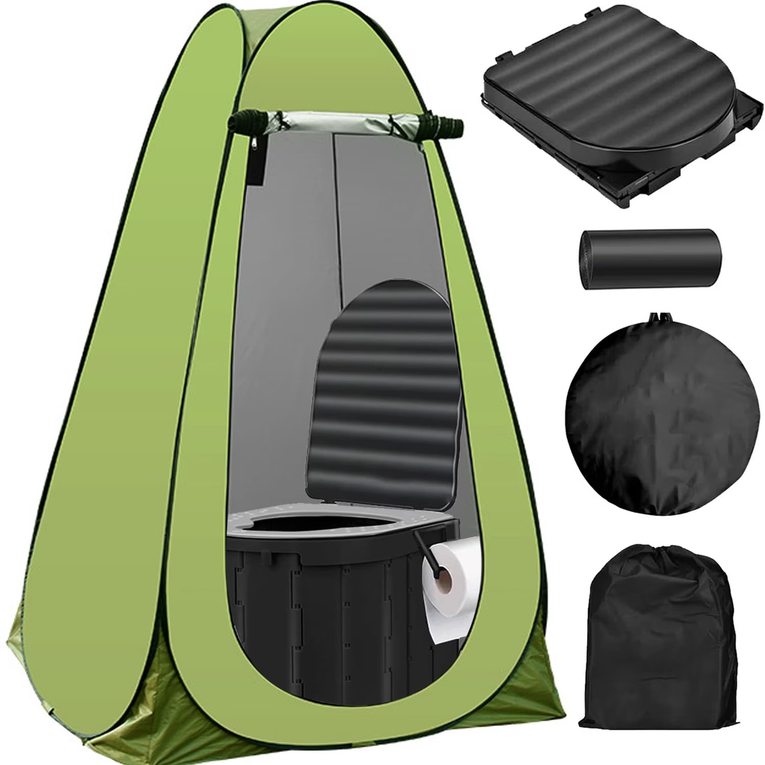 Portable Foldable Camping Toilet Set with Privacy Tent Ergonomic Potty Black