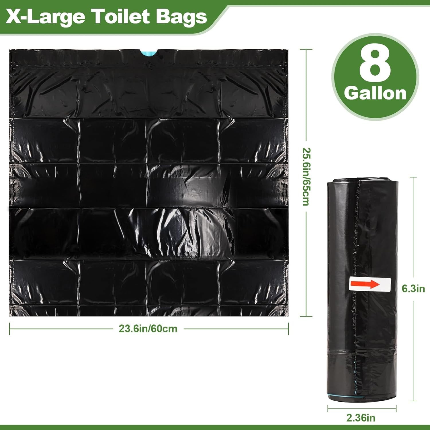 Universal Fit 30 Pack Heavy Duty 8 Gallon Portable Toilet Bags for Camping