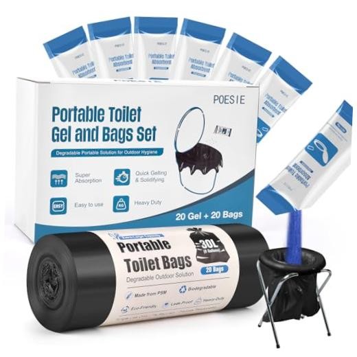 Poo Absorbent Gel Powder for Portable 20 Gels and 20 Bags Gels With Bags Set