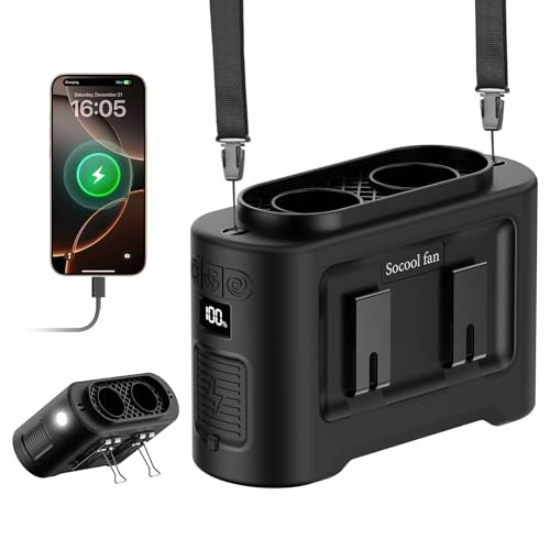Socool Portable Waist Fan Clip on Wearable Belt Rechargeable 14500mAh black