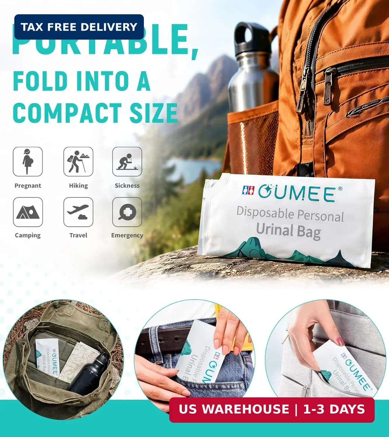 OUMEE 850ML Emergency Disposable Urinal Bags, 8/12/20/28 Pcs Camping Pee Bags Un