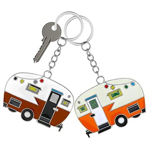 Thinp 2 Pieces Camper Keychain, RV Camper Keyring Accessories for Yellow+brown