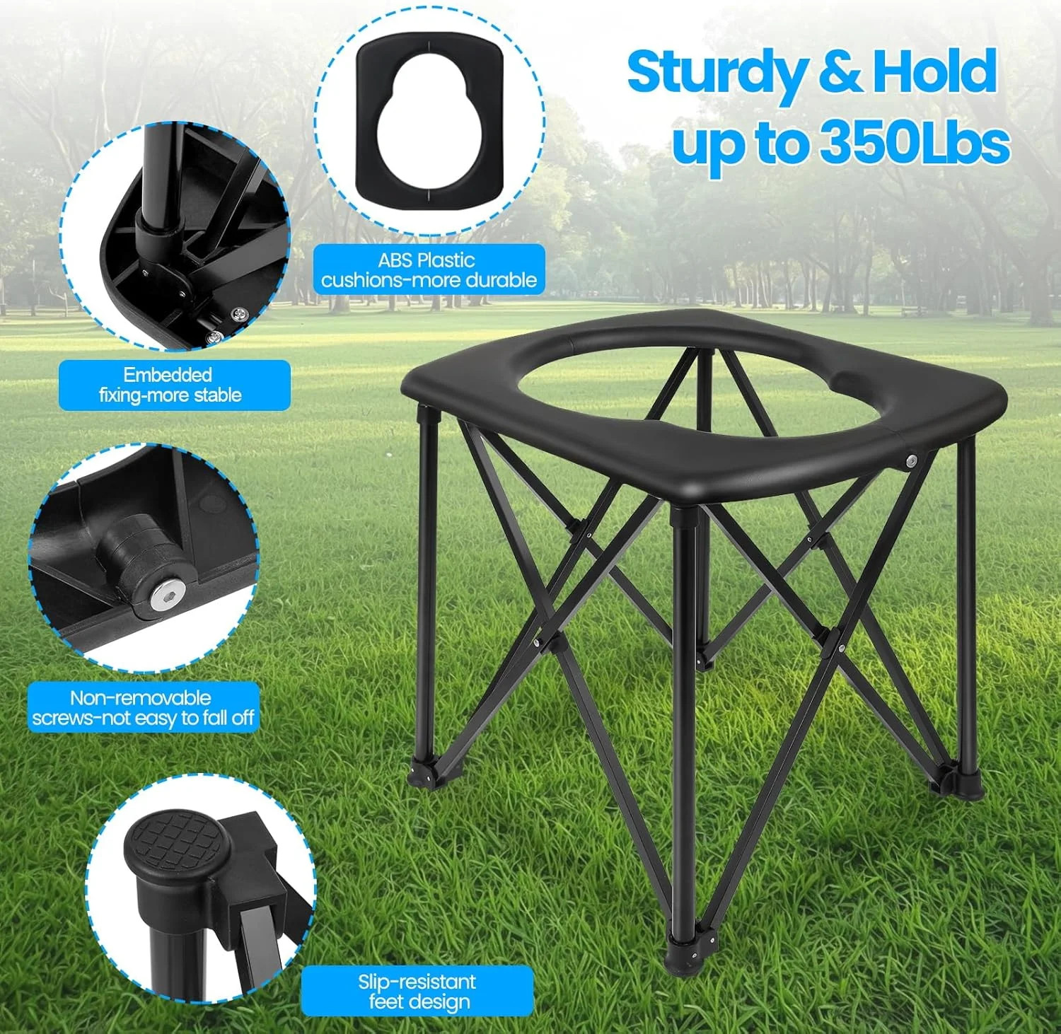 15.6” Portable Toilet for Camping, Ultralight Foldable Camping Toilet 2-Second
