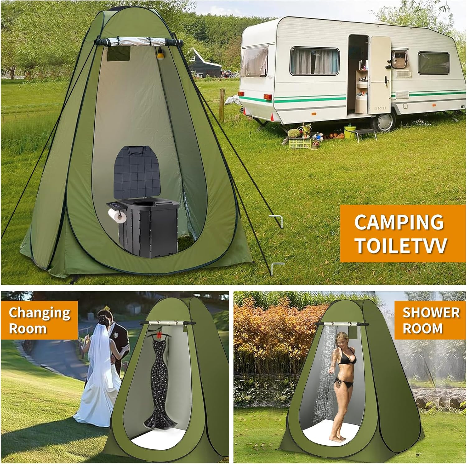 Portable Toilet Kit, Larger Size Portable Camping Toilet with Pop-Up Privacy Enl