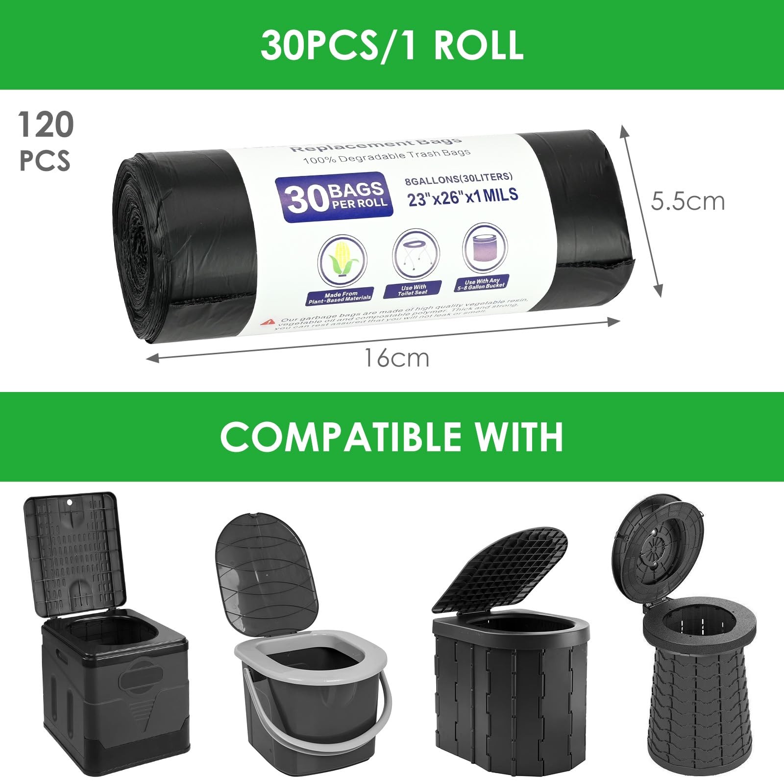 120 Pack Toiletry Bags Black, 30L Biodegradable Toilet Bags, …