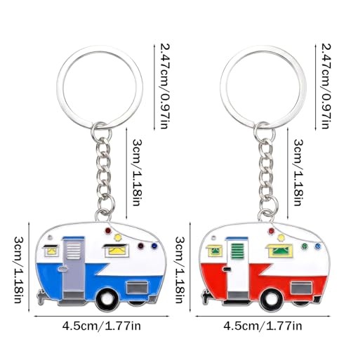 Thinp 2 Pieces Camper Keychain, RV Camper Keyring Accessories for Blue+red