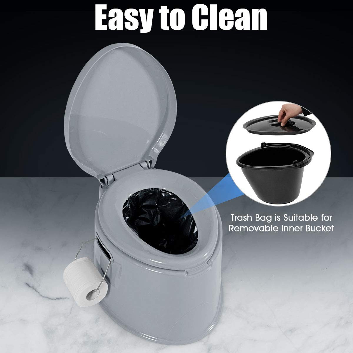 Giantex Portable Travel Toilet with Detachable Inner Bucket and Gray