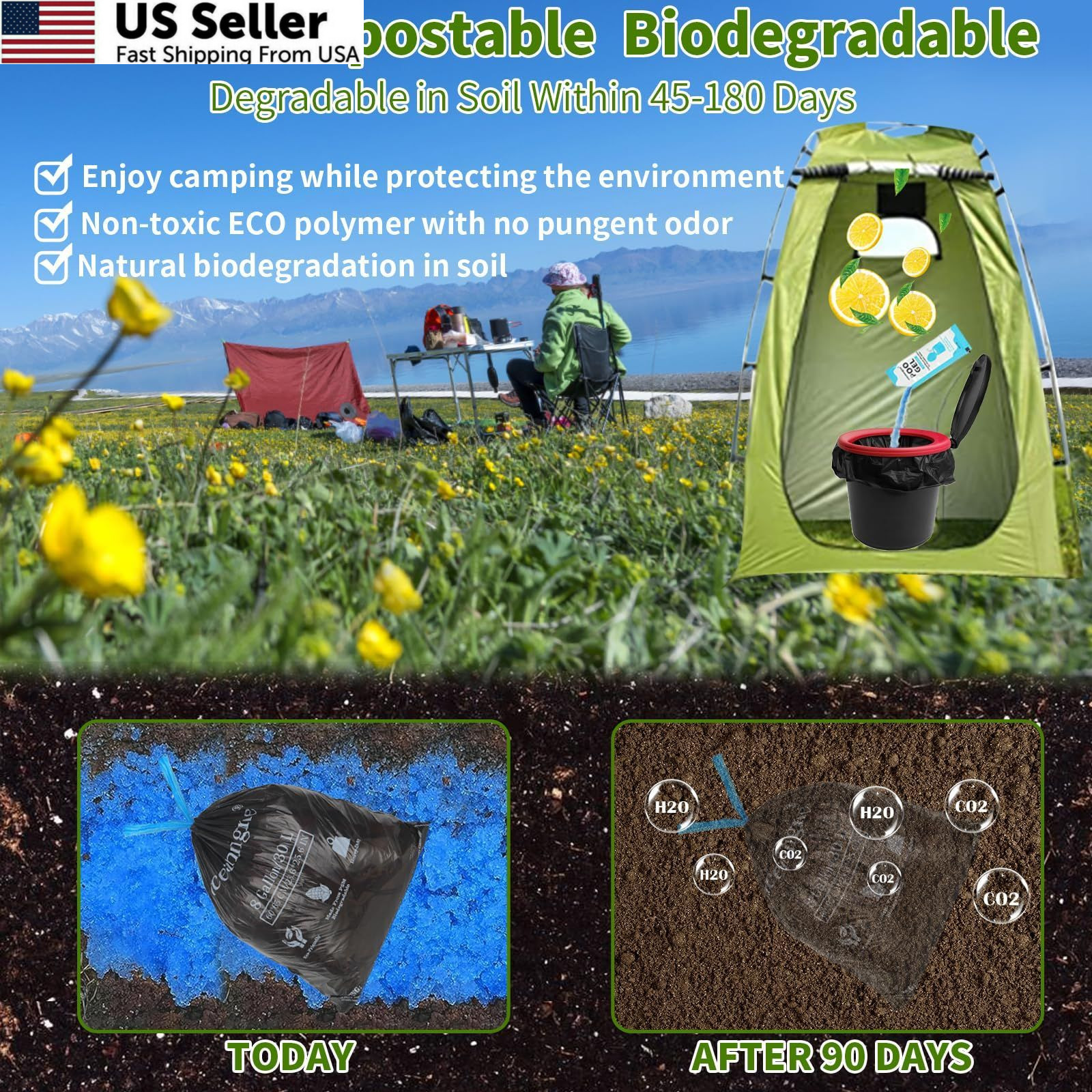 Portable Toilet Bags 2 Count (Pack of 20), ​40 Count: 20 & 20 Gel Packs