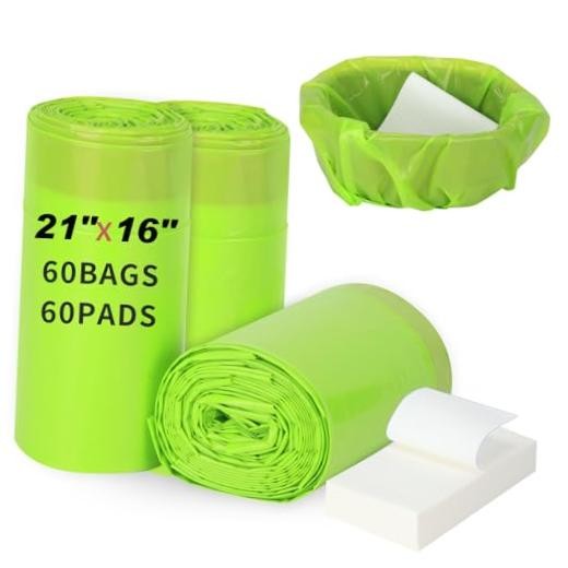 60 Bedside 21″x16″ Commode Liners with Absorbent 1 Count (Pack of 60) 21″ x 16″