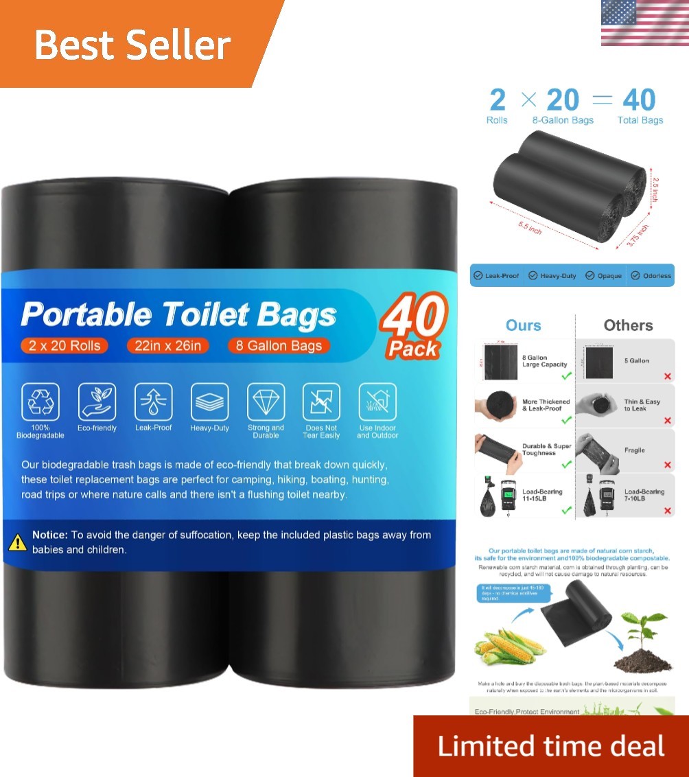 40 Thickened Compostable Toilet Bags for Portable 5 Gallon Toilets – Unscented