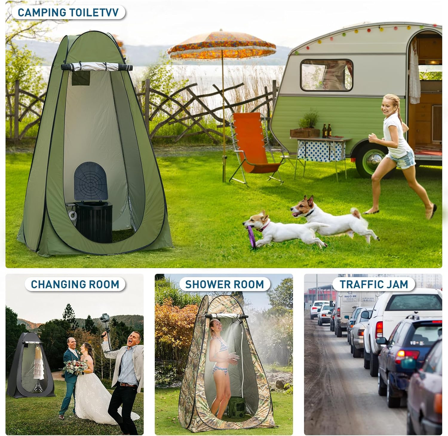 Portable Camping Toilet with Pop-Up Privacy Tent, 12-Inch Toilet Seat, Outdoor P