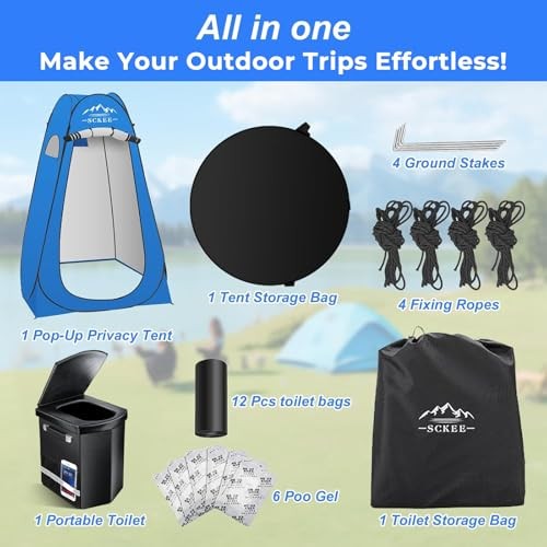 16.5” Camping Toilet with Pop-Up Privacy Tent Set, XL Portable Toilet for