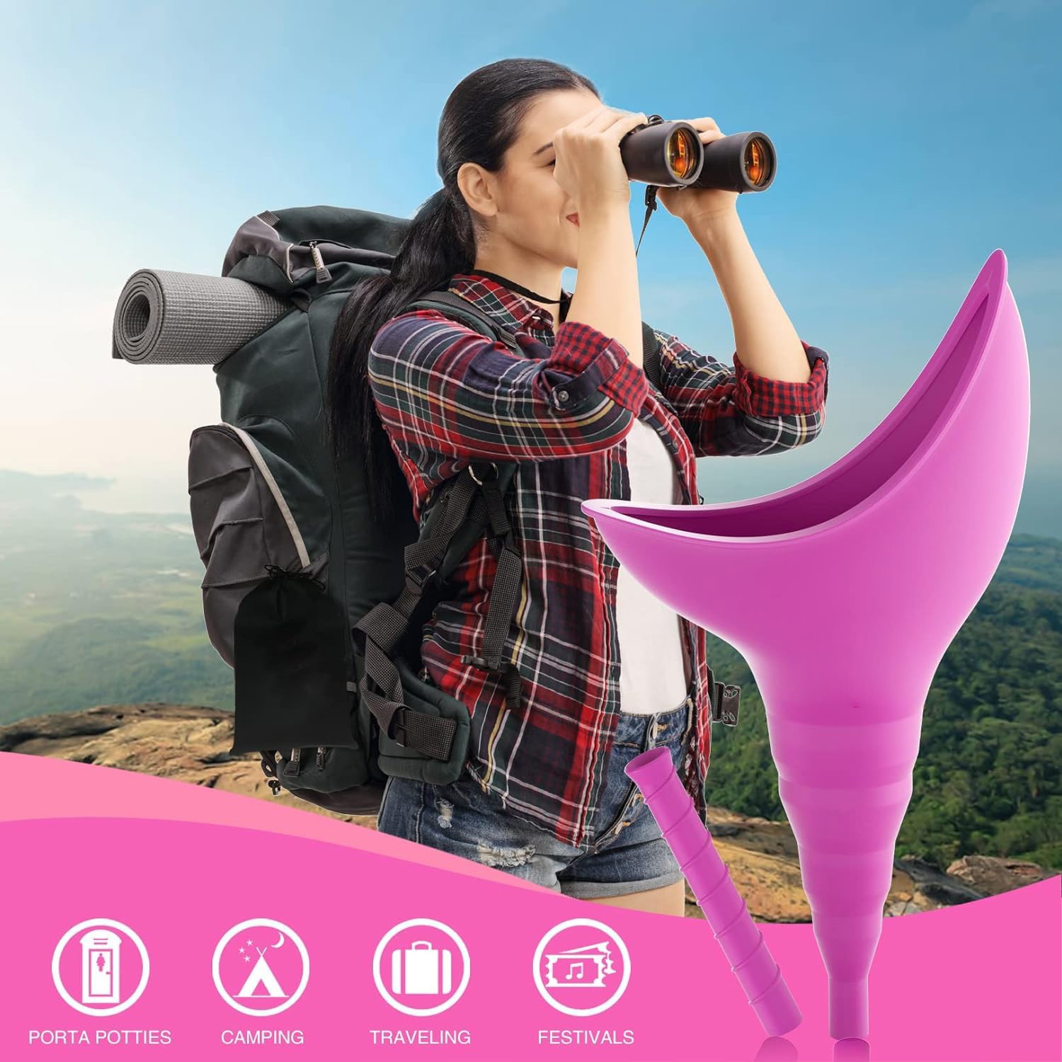 Women Pee Funnel, Portable Female Urination Device, Outdoor Hiking, Purple