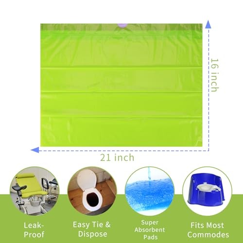 60 Bedside 21″x16″ Commode Liners with Absorbent 1 Count (Pack of 60) 21″ x 16″