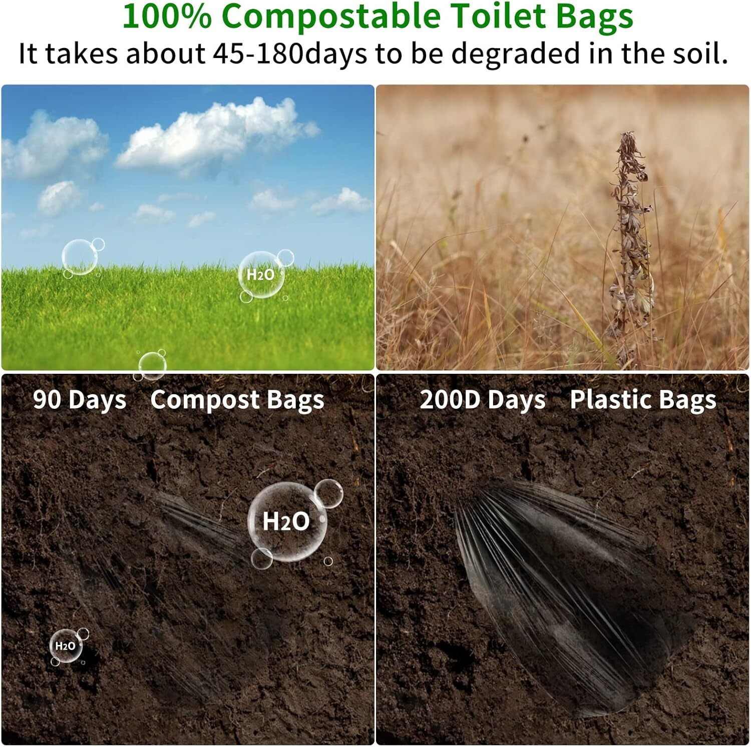 Portable Camping Toilet Bags 8 Gallon Super Thick Camping Leak Proof Trash Bags