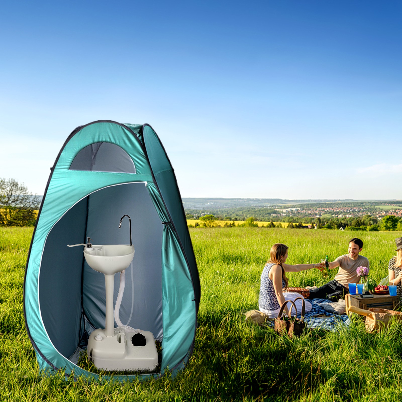Camping Hygiene Sanitation Garden Sink Water Tank Wash Basin Portable RV Kitchen