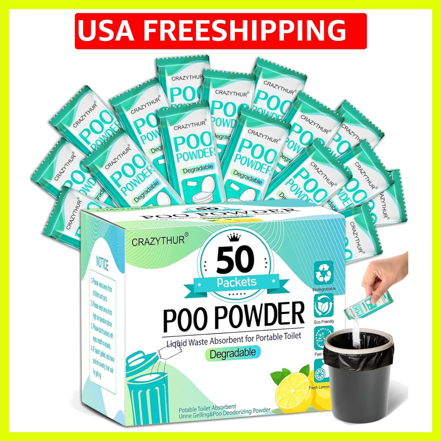 Portable Toilet Gel, Poo Powder for Portable Toilet, Camping Toilet Gel, Pee …