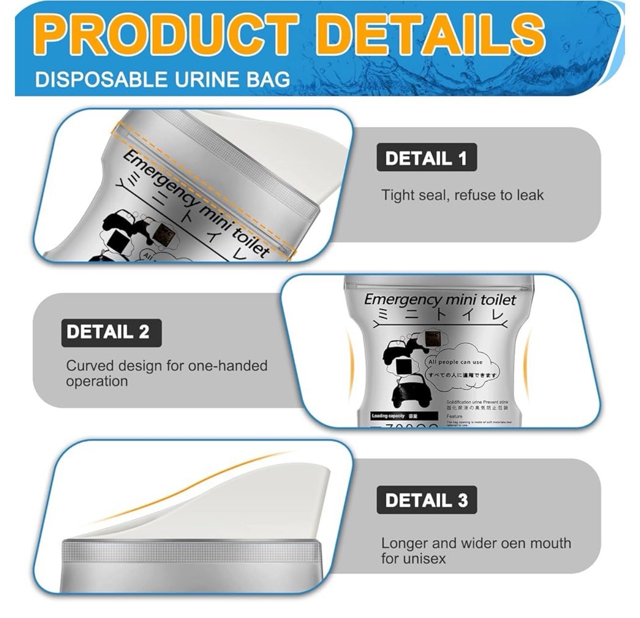 100 Pcs Disposable Pee Bags Bulk 700cc Portable Urine Bags Leakproof Traveling