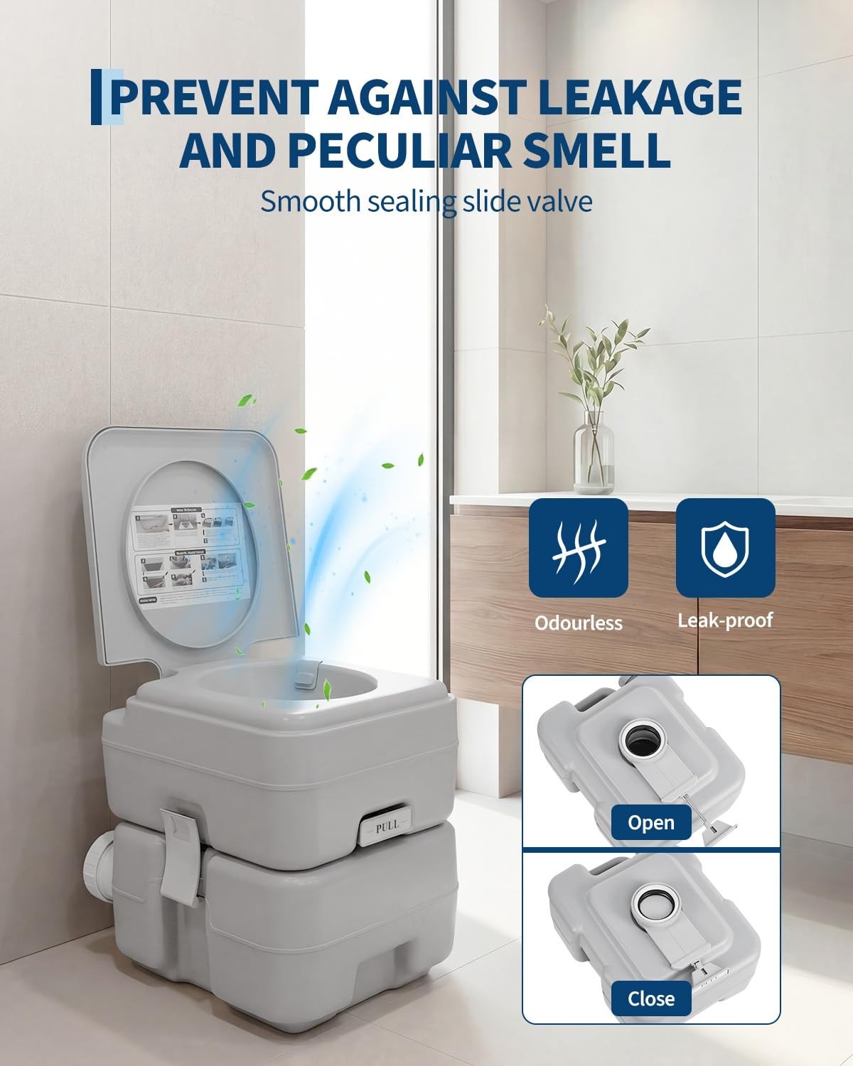 Portable Travel Toilet with 5.3 Gal Waste Tank & 3.2 Gal Flush – RV, Camping, Hi